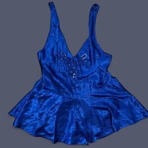 Vintage 90s dreamy blue beaded babydoll romper Fredricks of Hollywood wmns med